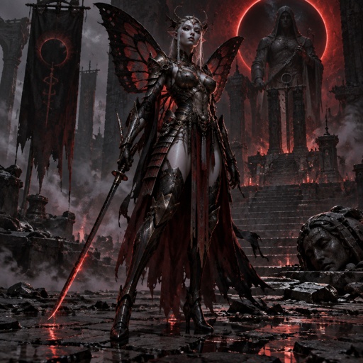 A gorgeous alien butterfly woman in a futuristic space samurai armor. Show whole body. 