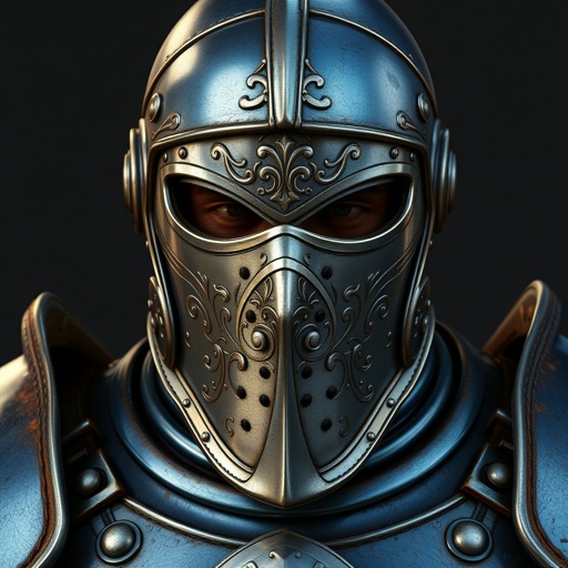 Blue metal armor with cool leather straps and a full metal full face mask