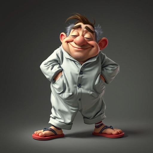 Create a character who is lazy as heck. And you could tell from his face and his entire outfit. Make is funny and the style of the graphic photographic 