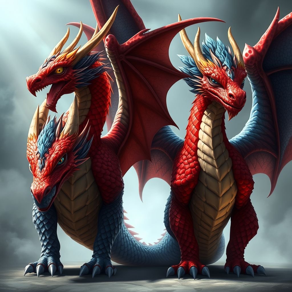 Red and blue. Dragon togethers
