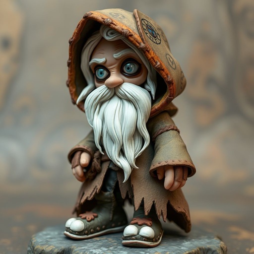 Create old aged silver eye character: The Silver-Eyed Wanderer – A tall, long beard hooded androgynous figure with hair that white. piercing silver eyes seem to see both past and present at once. a long, tattered cloak covered in stitched symbols from lands unknown. Show her whole body head to toe including her shoes.