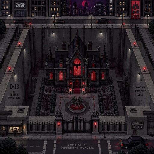Vampire house inside a pit for a fantasy game set in modern times, exterior, top-down style