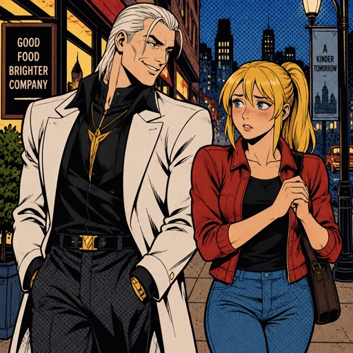 Kado Thorne from Fortnite white hair pale, Samus Aran casual clothes, on a date, Samus is nervous, background
