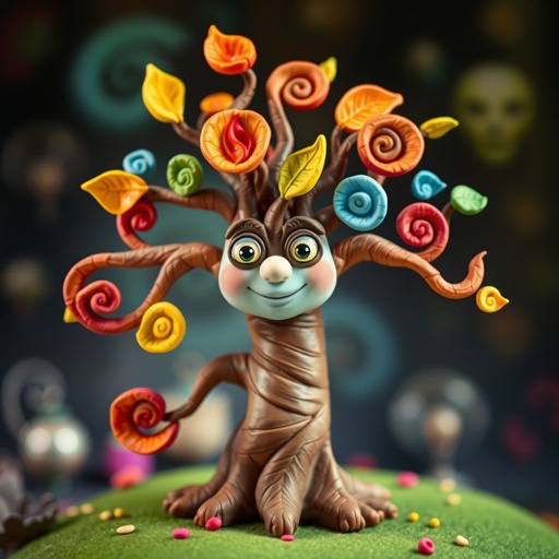 Give me a image of a tree showing power of shadow, fire, frost and mind control 
