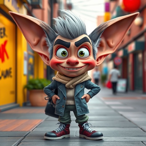Create a funny guy who has big ears , show entire body head to toe