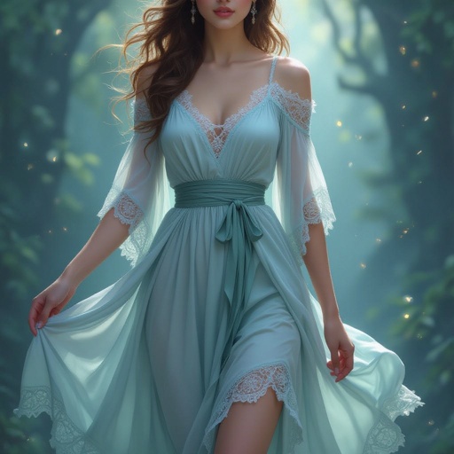 Girl wearing knee length dress with lace tie on shawl on the waist and lace shawl on her shoulders