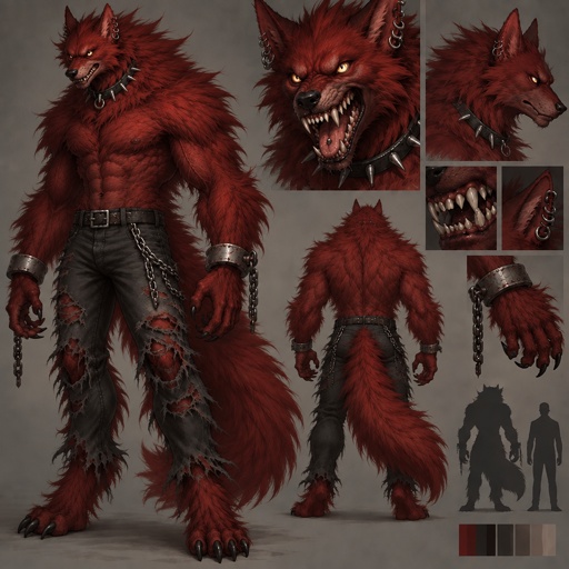 a red furry creature with chains and fangs
