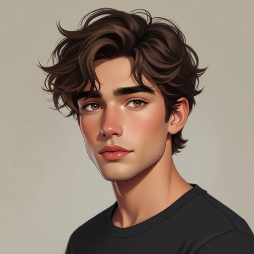 Brown messy hair average guy with a sleeper build