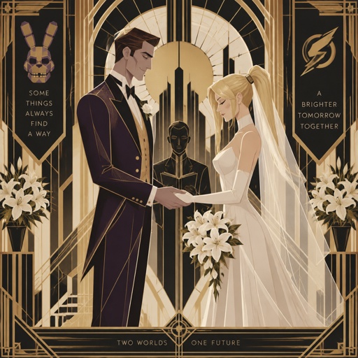 William afton from five nights at Freddy’s in a wedding suit, zero suit Samus from super smash bros in a wedding dress, getting married