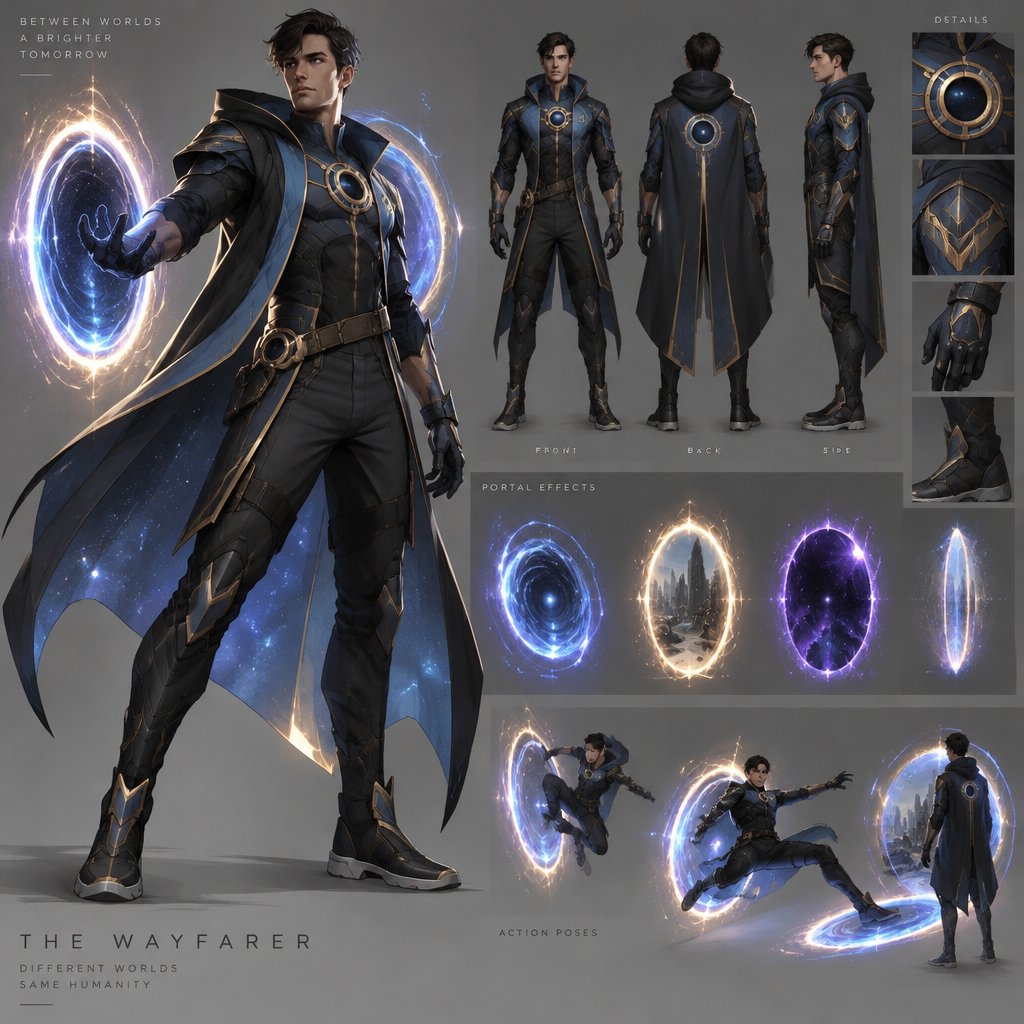 Male Superhero with dimension hopping abilities, cool costume