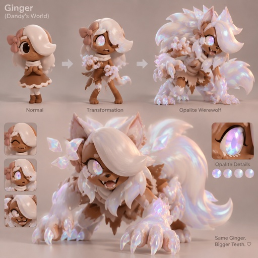 Ginger from Dandys world turning into a Opalite Werewolf 