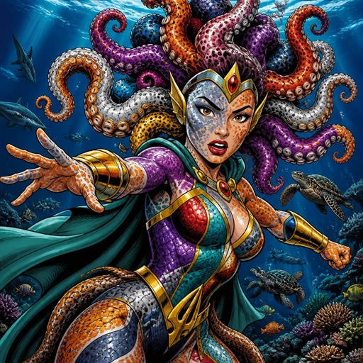 a painting of a woman with an octopus on her back