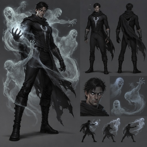 Male superhero with ghost manipulation, simple costume
