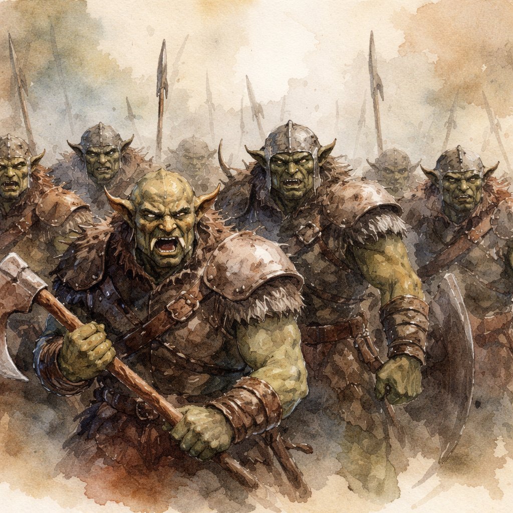 A group of barely armoured orcs in an army