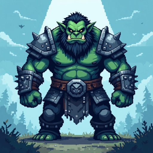 ogre with heavy chain mail armor, blue skin