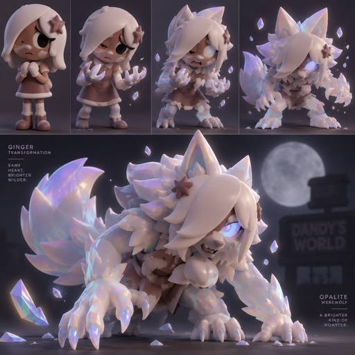 Ginger from Dandy’s world turning into a Opalite Werewolf 