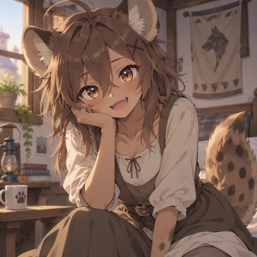 Gnoll girl, teenager, cute, modest clothes