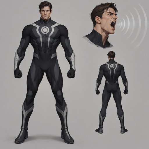 Male Superhero with enhanced scream abilities, simple cool costume