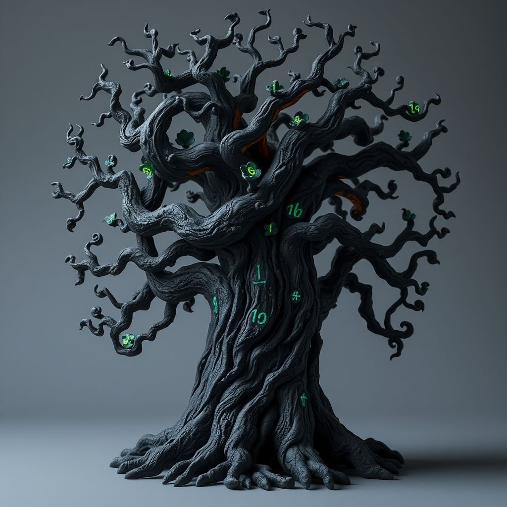 Give me a image of a fantasy dark magic tree