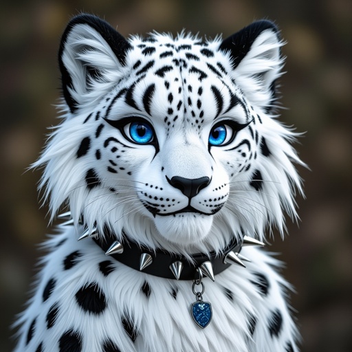Goth snow leopard original fursona with blue eyes