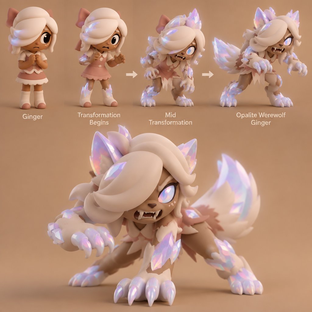 Ginger from Dandy’s world turning into a Opalite Werewolf