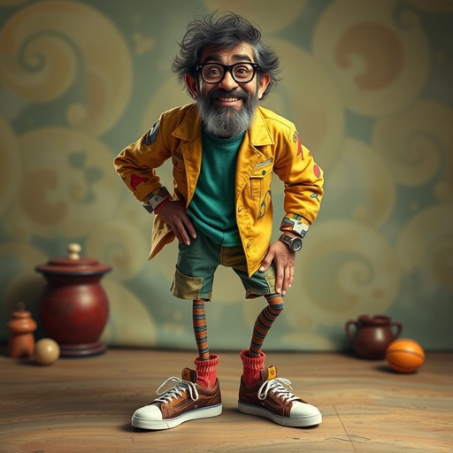 Create a funny looking man with very skinny legs 