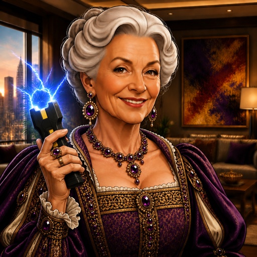 a woman in a purple dress holding a cell phone
