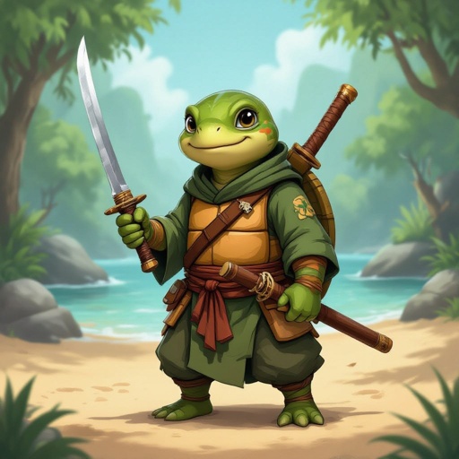 Turtle monk with a short sword and staff