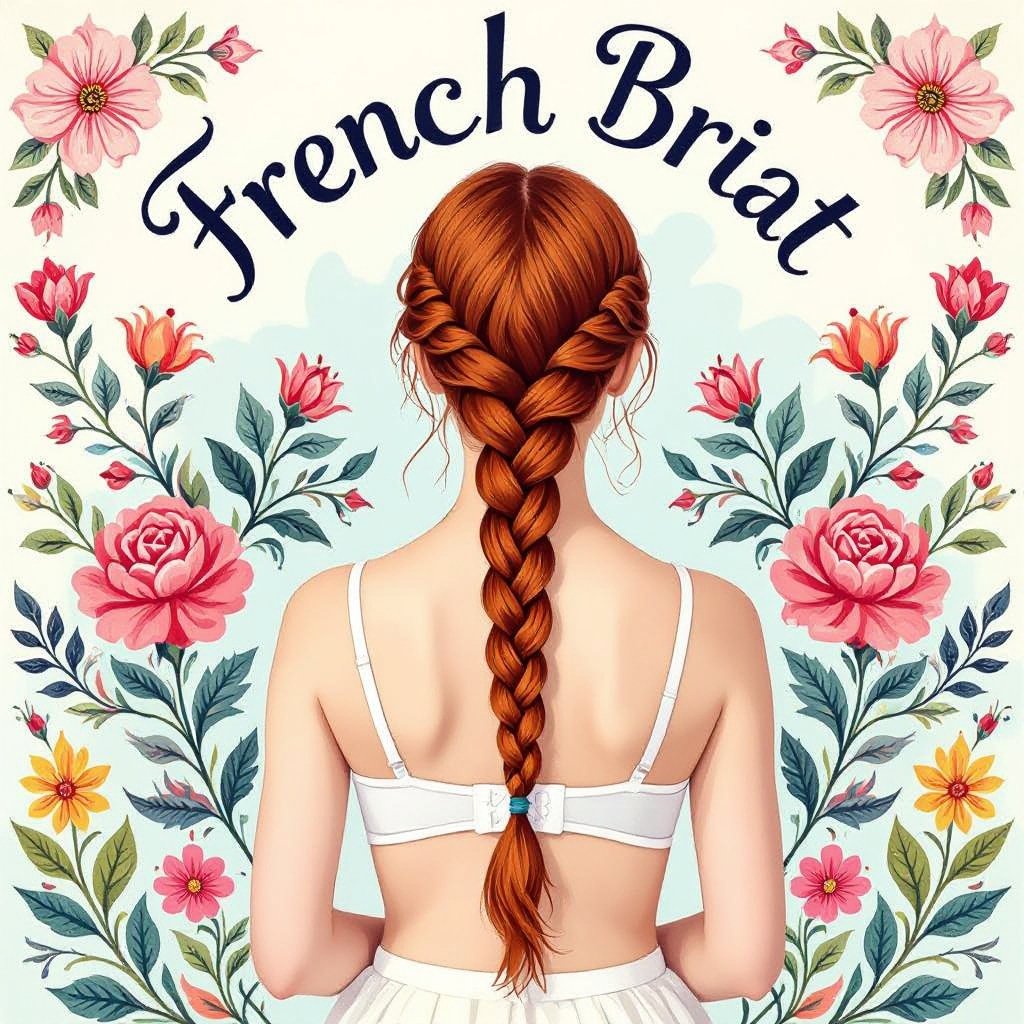 A girl with French-braided red hair in a bra