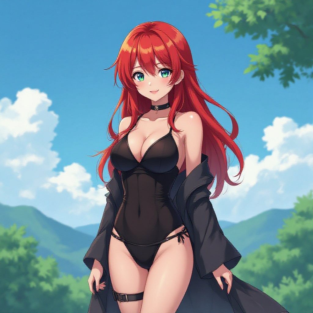 Thong, red hair, full body