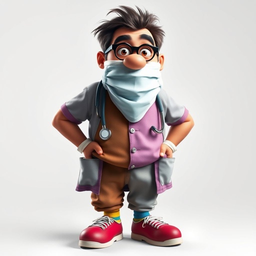 create a doctor. Who is funny human looking from head to toe. And he always immediately results to surgery for anything even small things. So please be sure to show his whole outfit head to toe. Make him have only 1 tooth