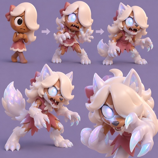 Ginger from dandy’s world turning into a opalite werewolf 