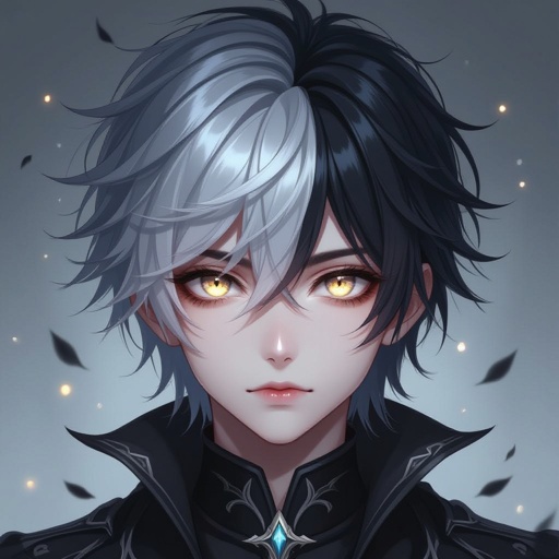 Black and silver hair boy with silver/goldish eyes and mysterious who no one understand 