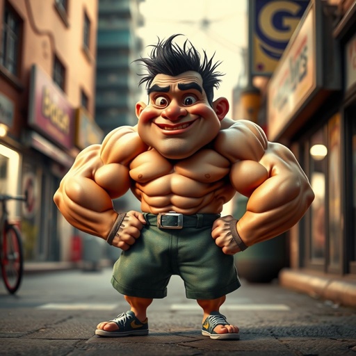 Create a character who is small funny but super buff