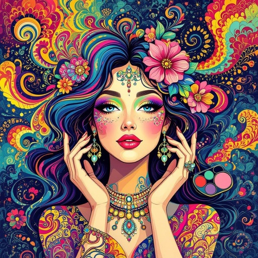 Create a character showing there whole body head to toe, a lady who loves beauty products  