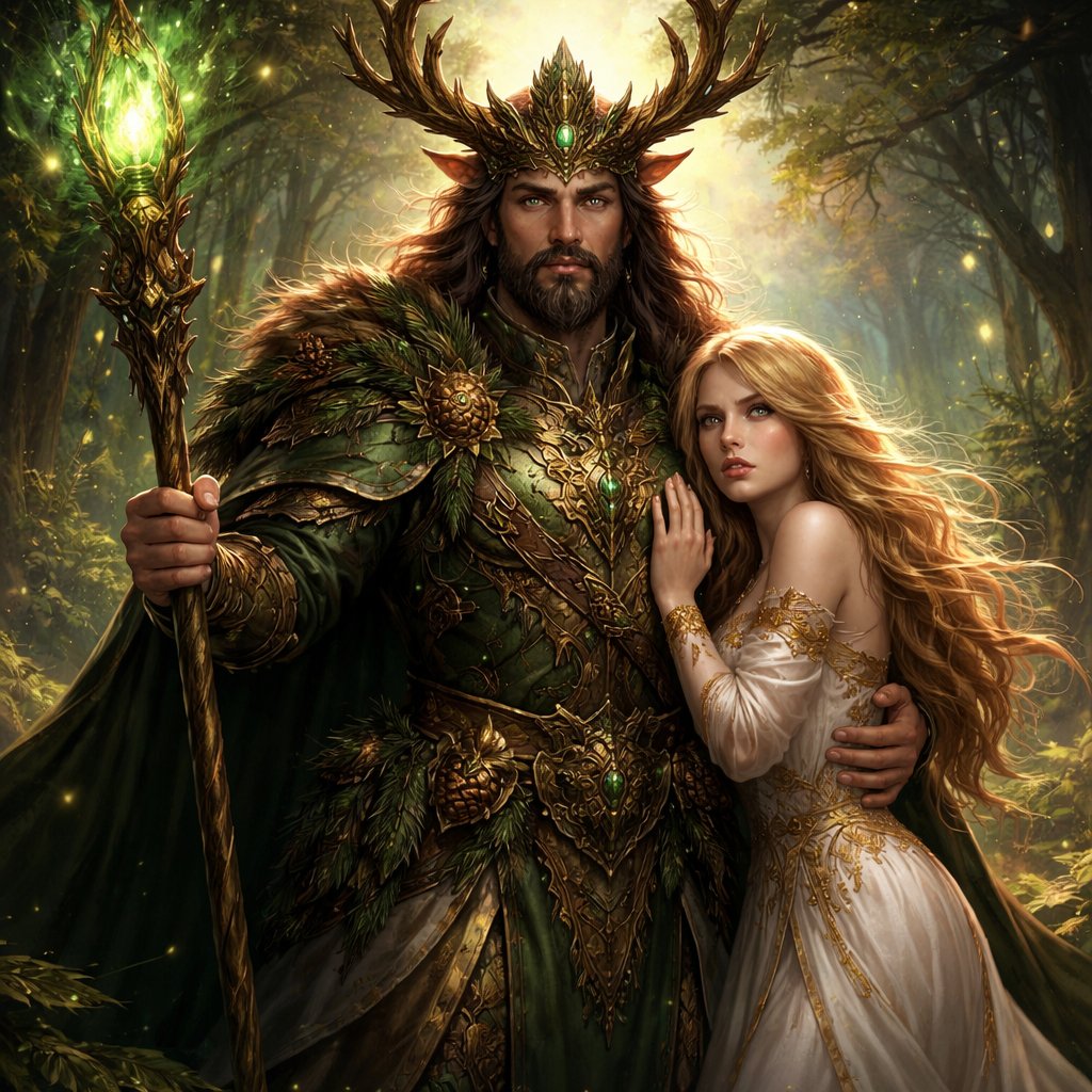 Emperor of pine stands with a beautiful blonde woman who looks afraid
