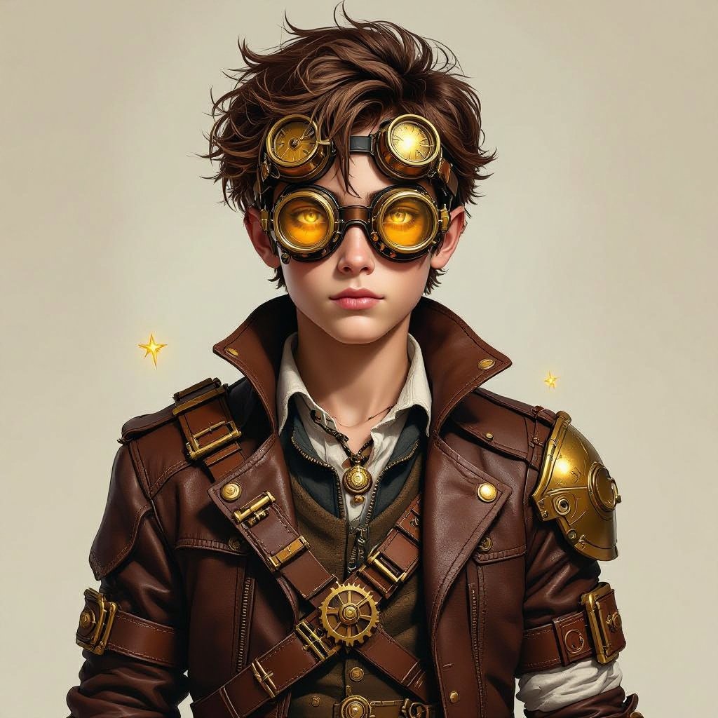 Teen boy brown hair with golden eyes and mysterious with mysterious powers