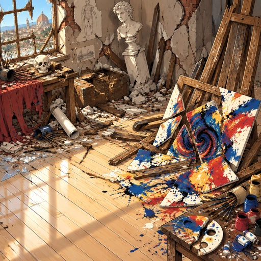 a room that has a bunch of paint on the floor