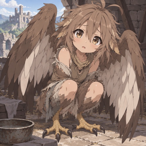 Harpy girl, child, ragged clothes, cute