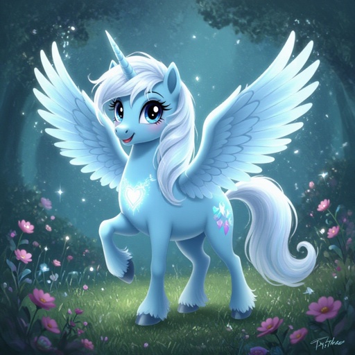A light bleu my Little Pony pegase with a white mane and tail and a glowing cutie Mark 