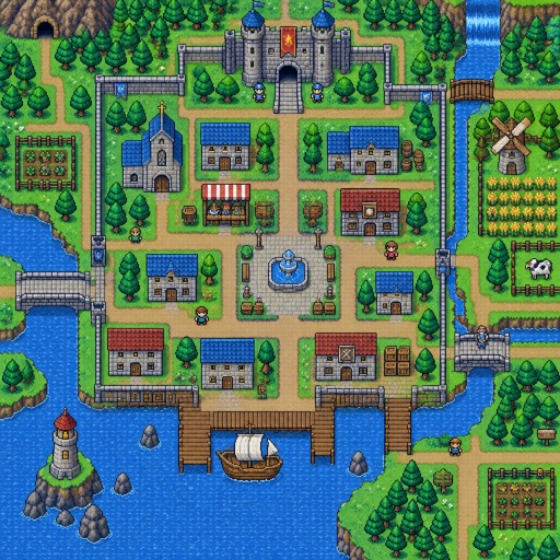 Large Village Map layout for a game, top down style