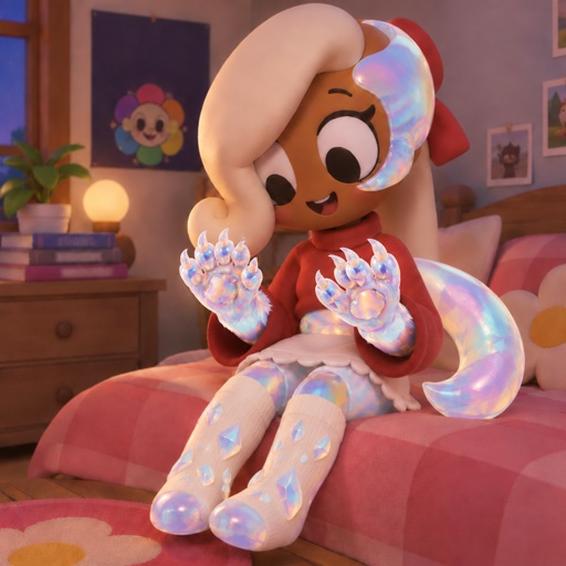 a stuffed animal sitting on top of a bed