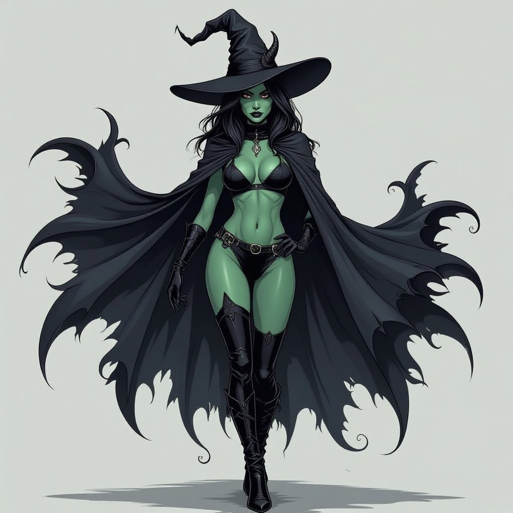 sexy shadow demon witch gypsy slate grey skin large black billowing cloak that emits darkness and shadow. Two piece. Witches Hat. Demon horns