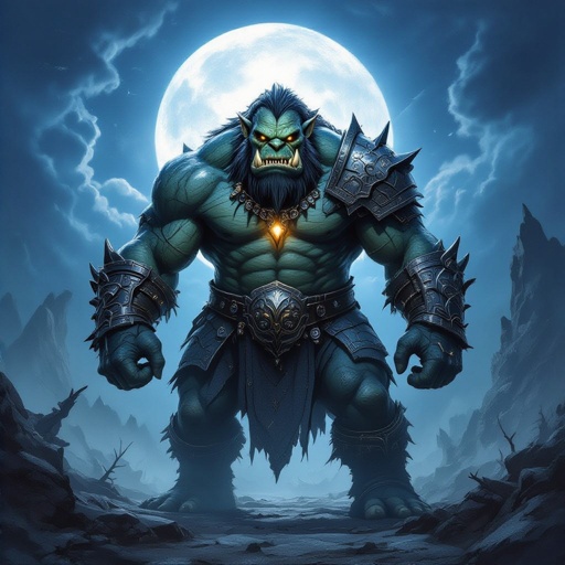 ogre with heavy chain mail armor, blue skin