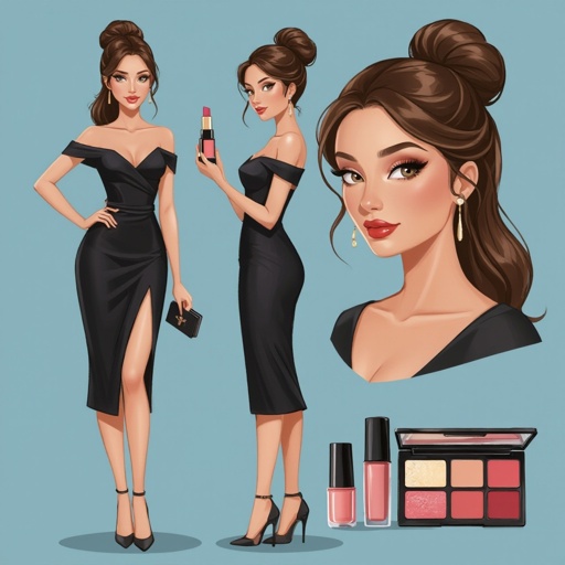 Create a character showing there whole body head to toe, a lady who loves beauty products