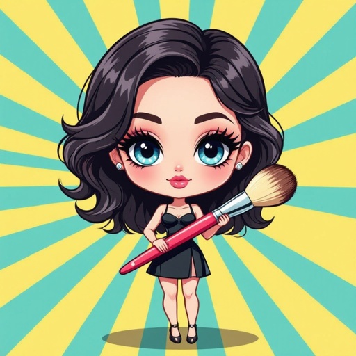 Create a chibi character mid 30’s lady who is the master of beauty