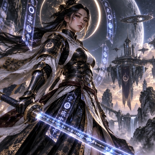 Woman in futuristic space samurai armor, 