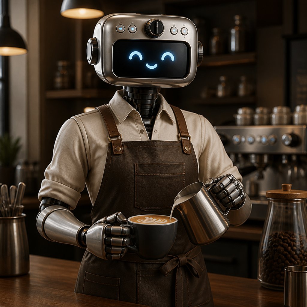 a robot is holding a cup of coffee