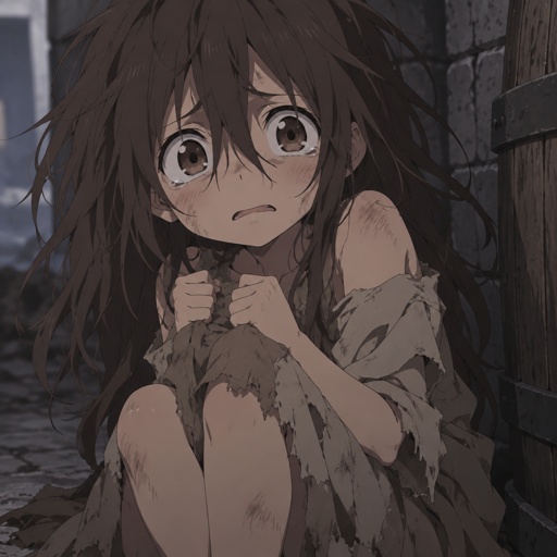Feral, little girl, scared