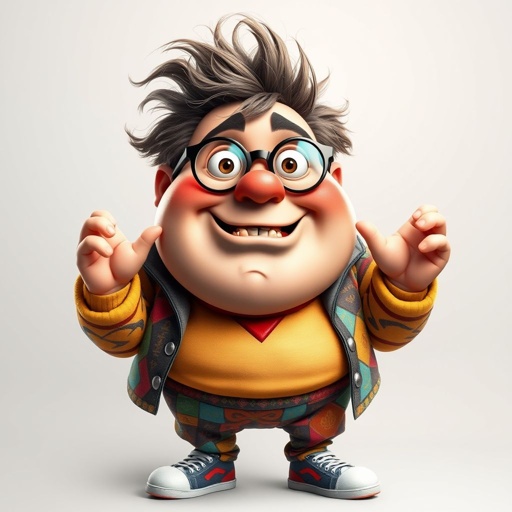 Create a adult character head to toe who is chunky , funny looking but swears he’s a lover boy.